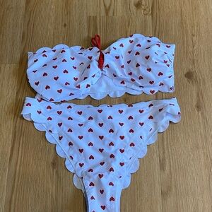 White Bikini with Red Heart Pattern